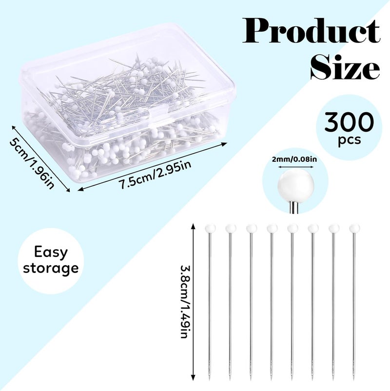 Kogyxe Sewing Pins, 300 PCS Straight Pins for Fabric, White Pearlized Ball Head Quilting Pins Long 1.5inch with Transparent Plastic Box for Dressmaker, Jewelry DIY Decoration and Sewing Project - Image 2